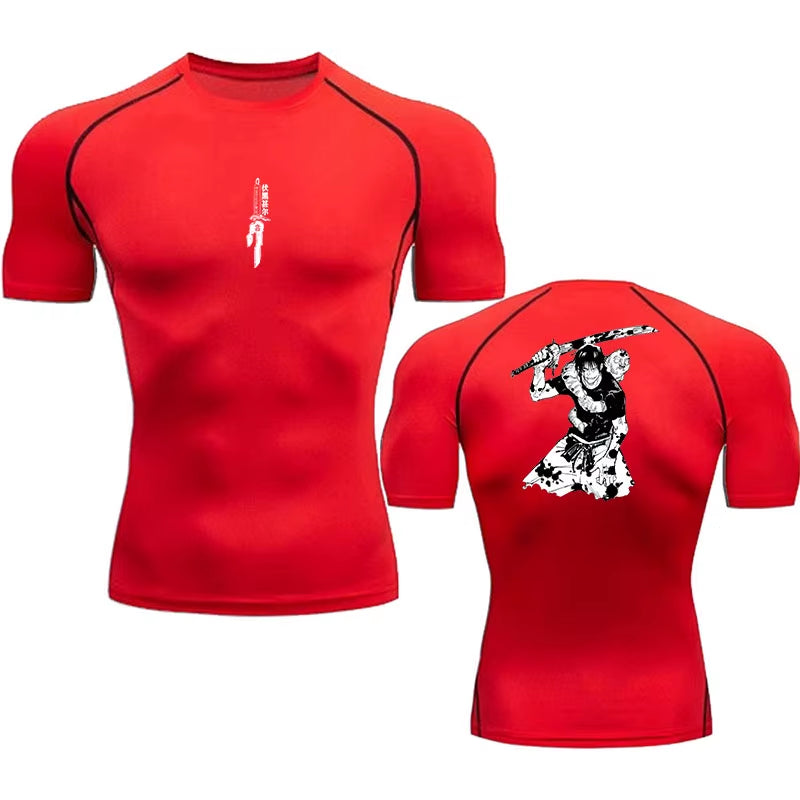 Anime Jujutsu Kaisen Compression T Shirt Men 3D Print Sukuna Breathable Football Fitness Tight Sportswear Quick Dry Riding Tops