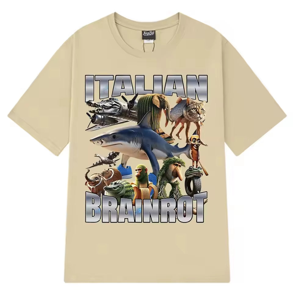 Italian Brainrot Tralalero Tralala Tung Tung Tung Sahur Bombardiro Crocodilo Funny Meme T-Shirt Men High Quality Cotton T Shirts