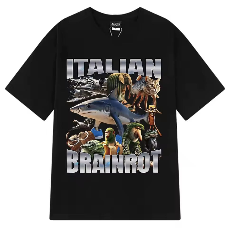 Italian Brainrot Tralalero Tralala Tung Tung Tung Sahur Bombardiro Crocodilo Funny Meme T-Shirt Men High Quality Cotton T Shirts